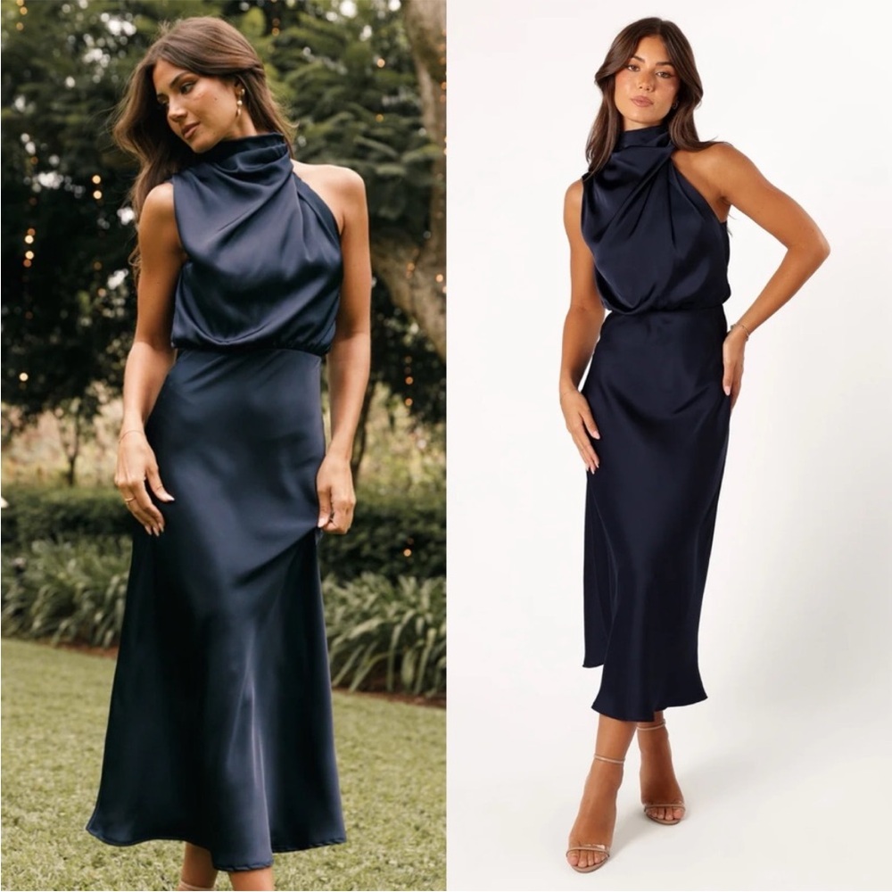 Petal & Pup Navy Blue Satin Dress